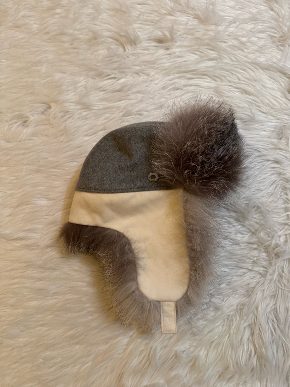 Loro Piana Cashmere Green Storm System Trapper Hat Fox Fur Medium